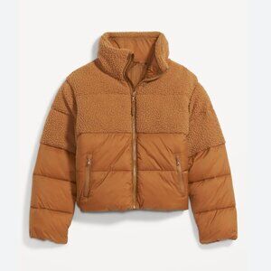 Short Sherpa-Paneled Puffer Jacket